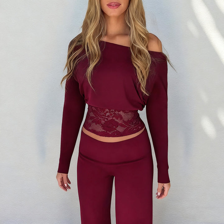 Damer elegant Crop-Top med spidsekanter og lange ærmer Skovae
