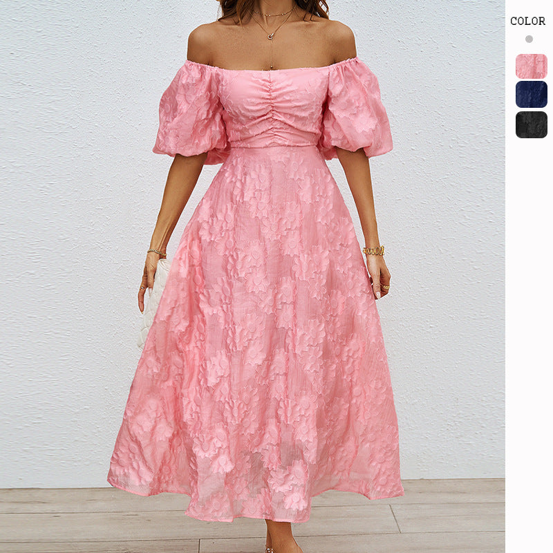 Kvinder A-Line Maxi Kjole med Voluminøse Puff ærmer og Blomsterdesign Stilla