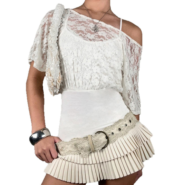 Damen elegante Spitzenbluse mit tailliertem Schnitt und voluminösen Ärmeln Skovae