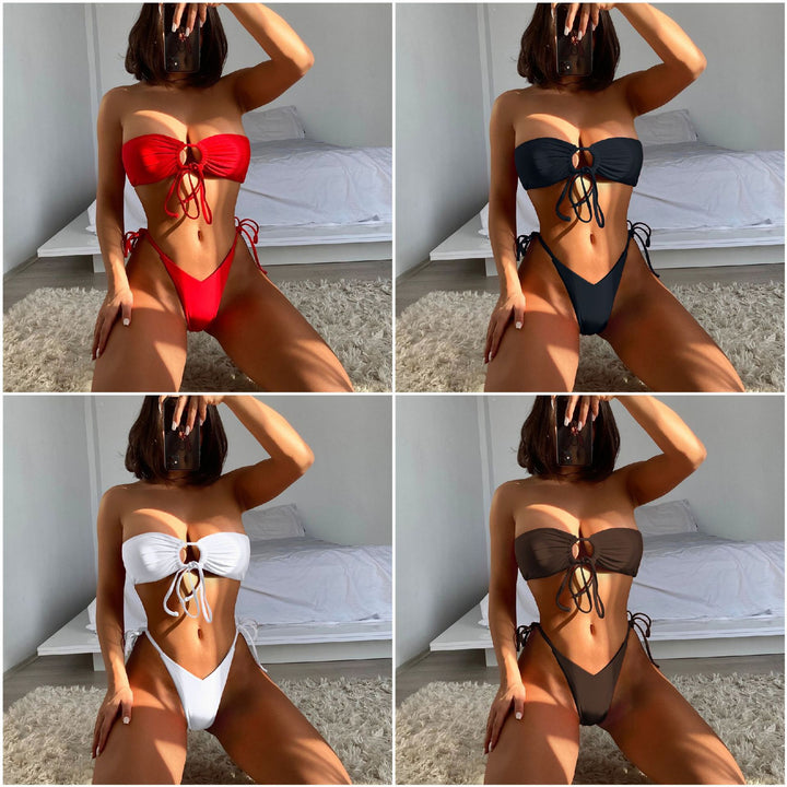 Dame Bandeau-bikini med legende knude-design og høje benudskæringer Stilla