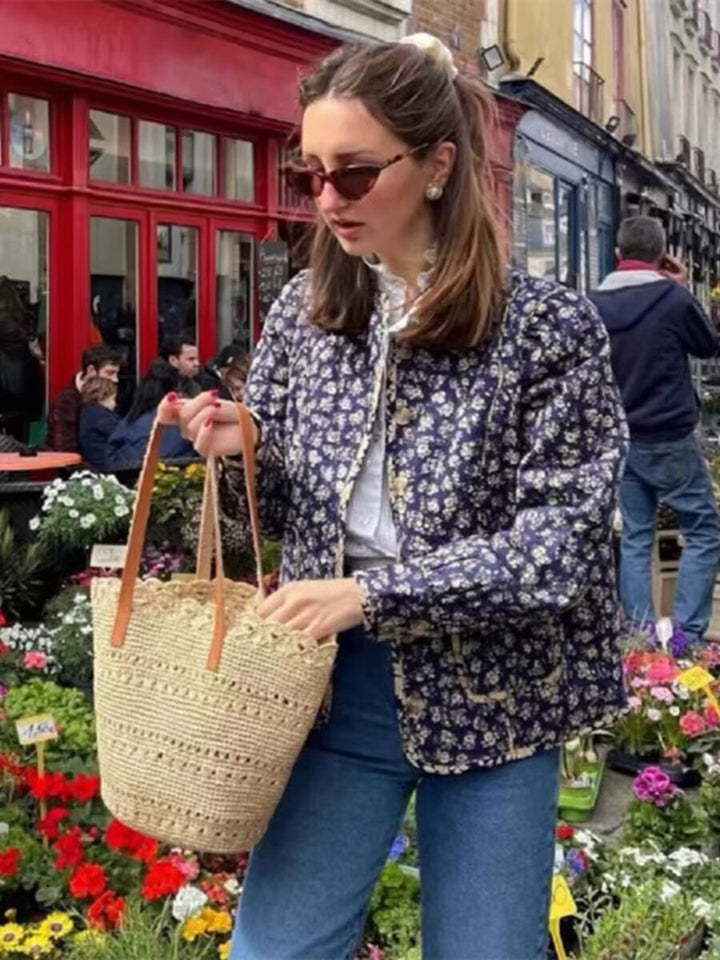 Kvindernes blomster mønstrede quilted jakke med praktiske lommer Stilla