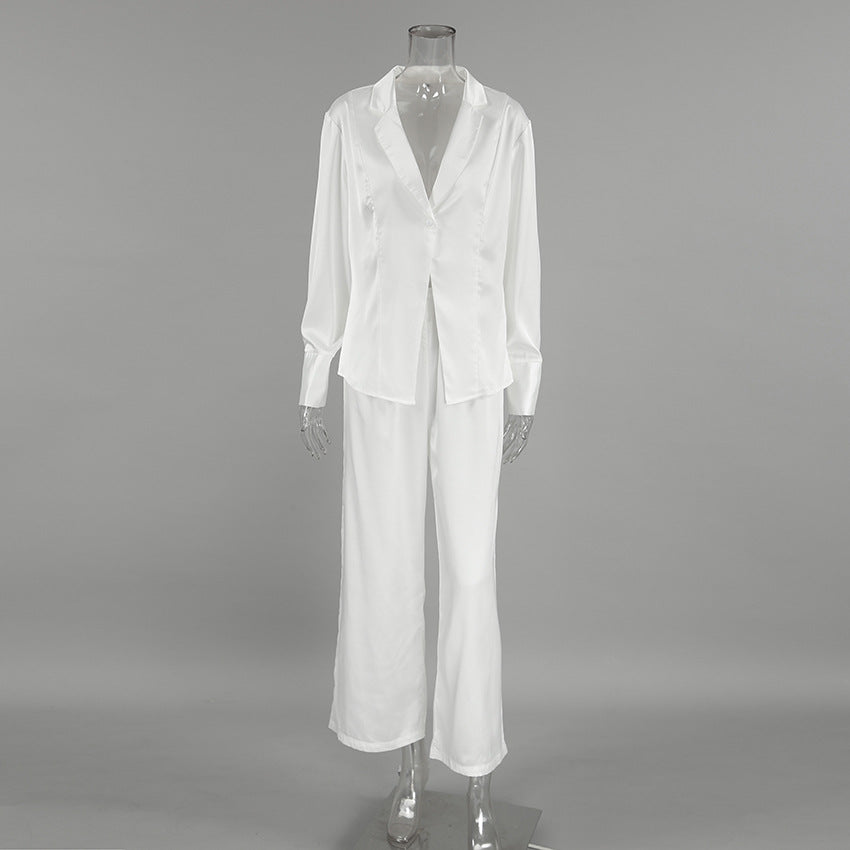 Dame raffineret satin-blazer-bukse-kombination Stilla