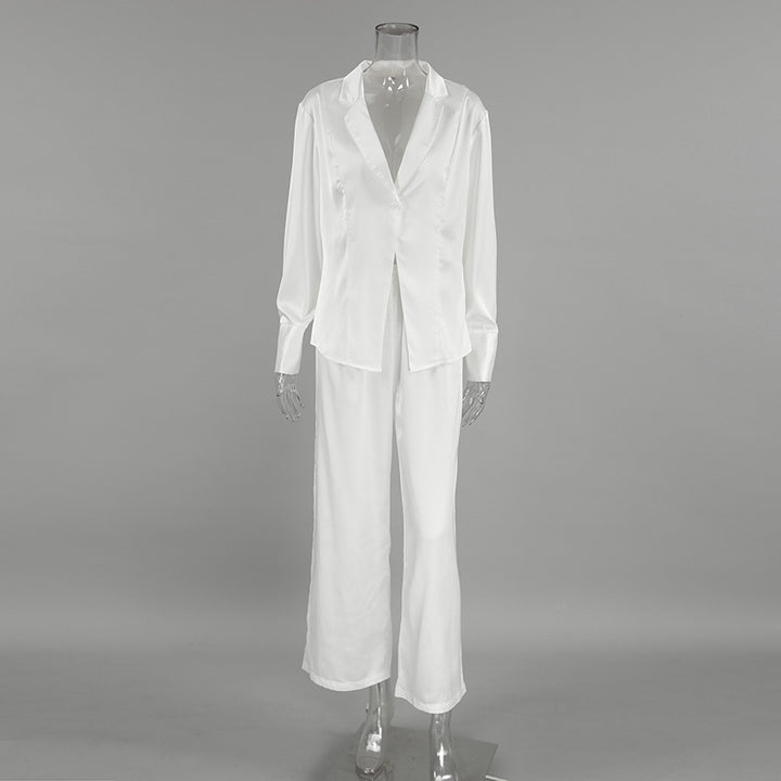 Dame raffineret satin-blazer-bukse-kombination Stilla