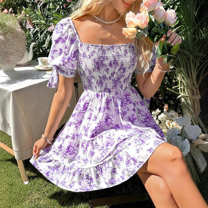 Dame blomsterprint rynket mini kjole Stilla