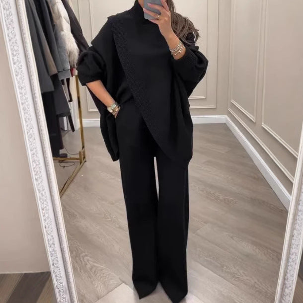 Kvinders Cozy Knit Ensemble med Oversized Sweatshirt og Bred Ben Bukser Stilla