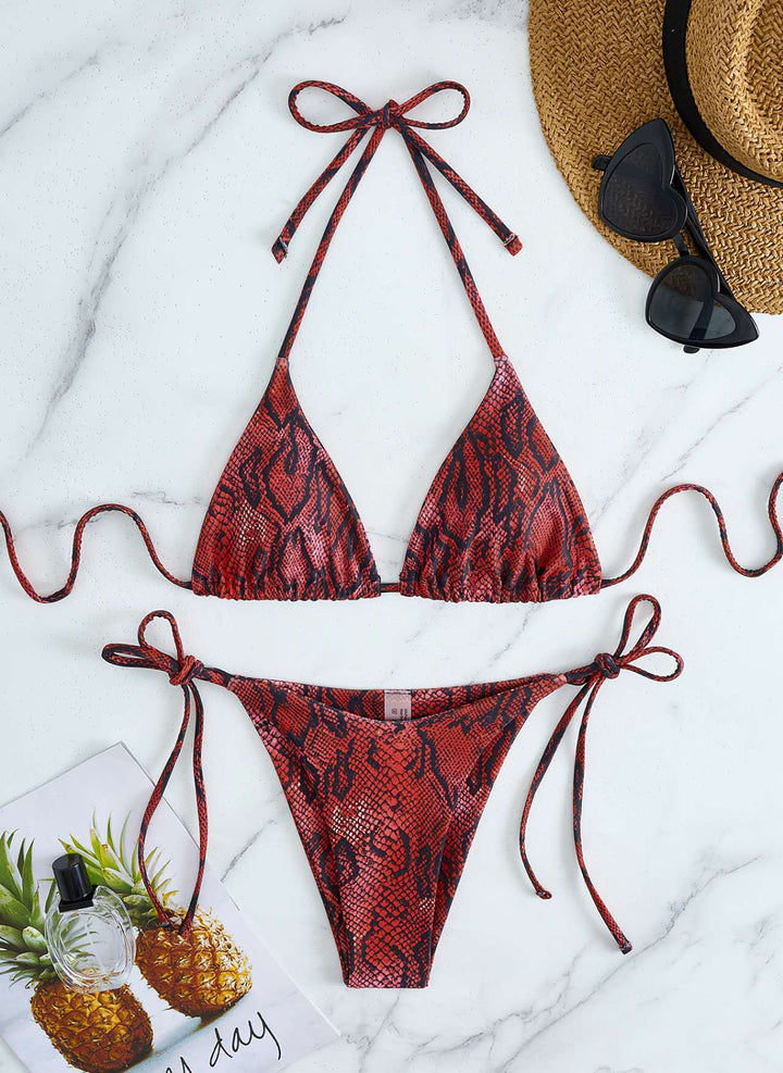 Dame triangel-bikini med slangeprint og justerbare stropper Skovae