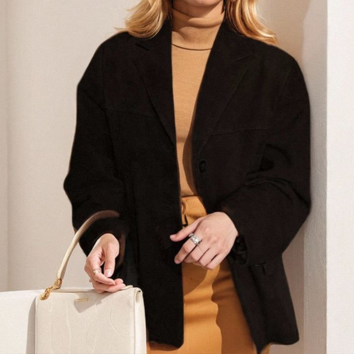 Dame Elegant Suede Jakke med Klassisk Snit og To Lommer Stilla