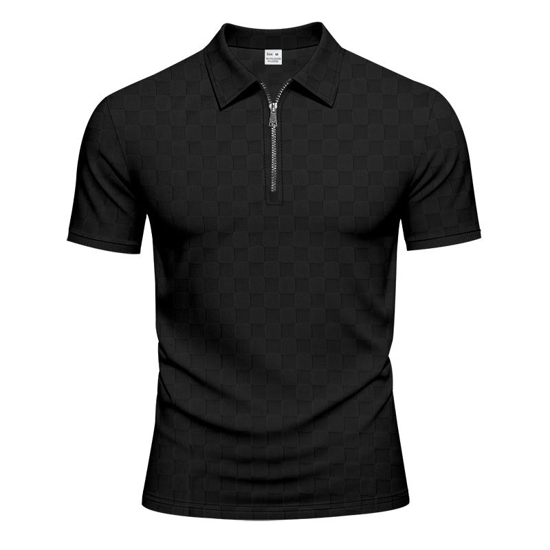 Herren nan kort halvlyn poloshirt i struktureret wafflestrik med skjortekrave og figursyet pasform Skovae