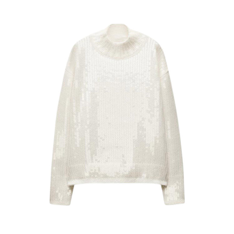 Dame grovstrikket pullover med glitrende accenter Stilla