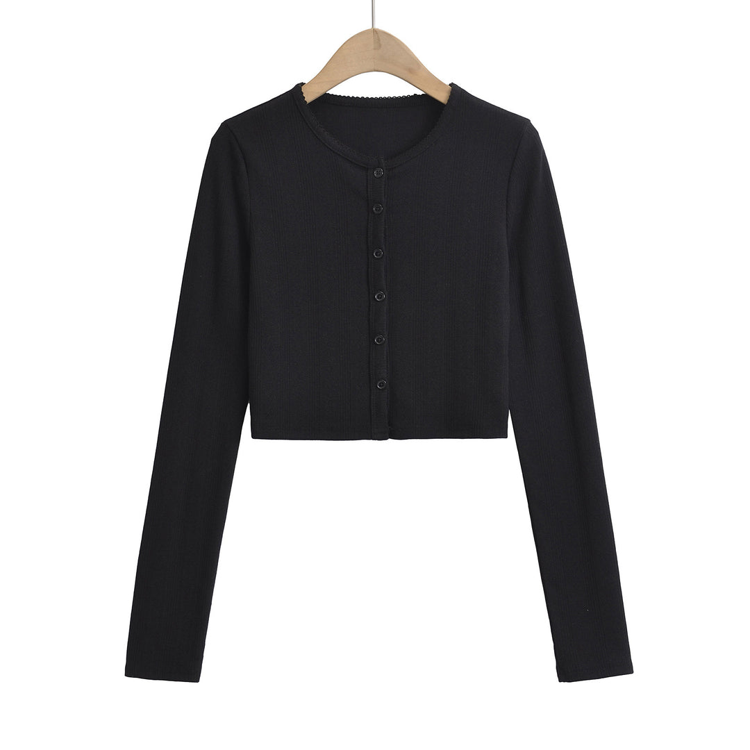 Dame Crop-top med lange ærmer og moderne knaplukning Stilla