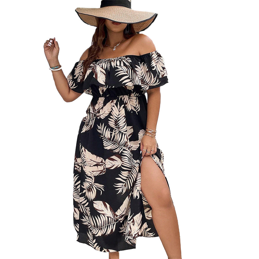 Dame Off-Shoulder Maxikjole med floralsk print og sidelængdeslids Stilla