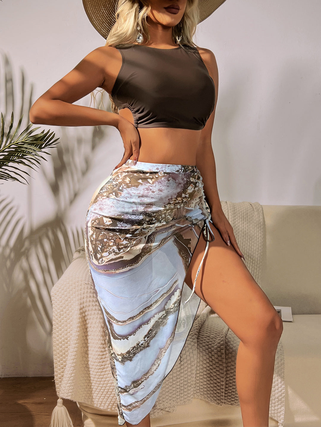 Dame Badebeklædning Sæt med stilfuld Crop-Top og glitrende Wrap Skirt Stilla