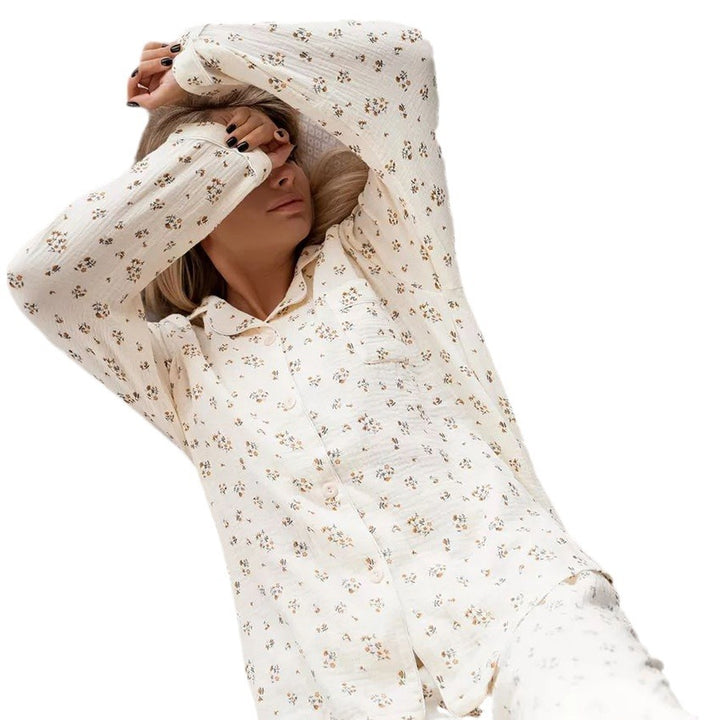 Dame bomulds-pyjamaskjorte med blomsterprint Stilla
