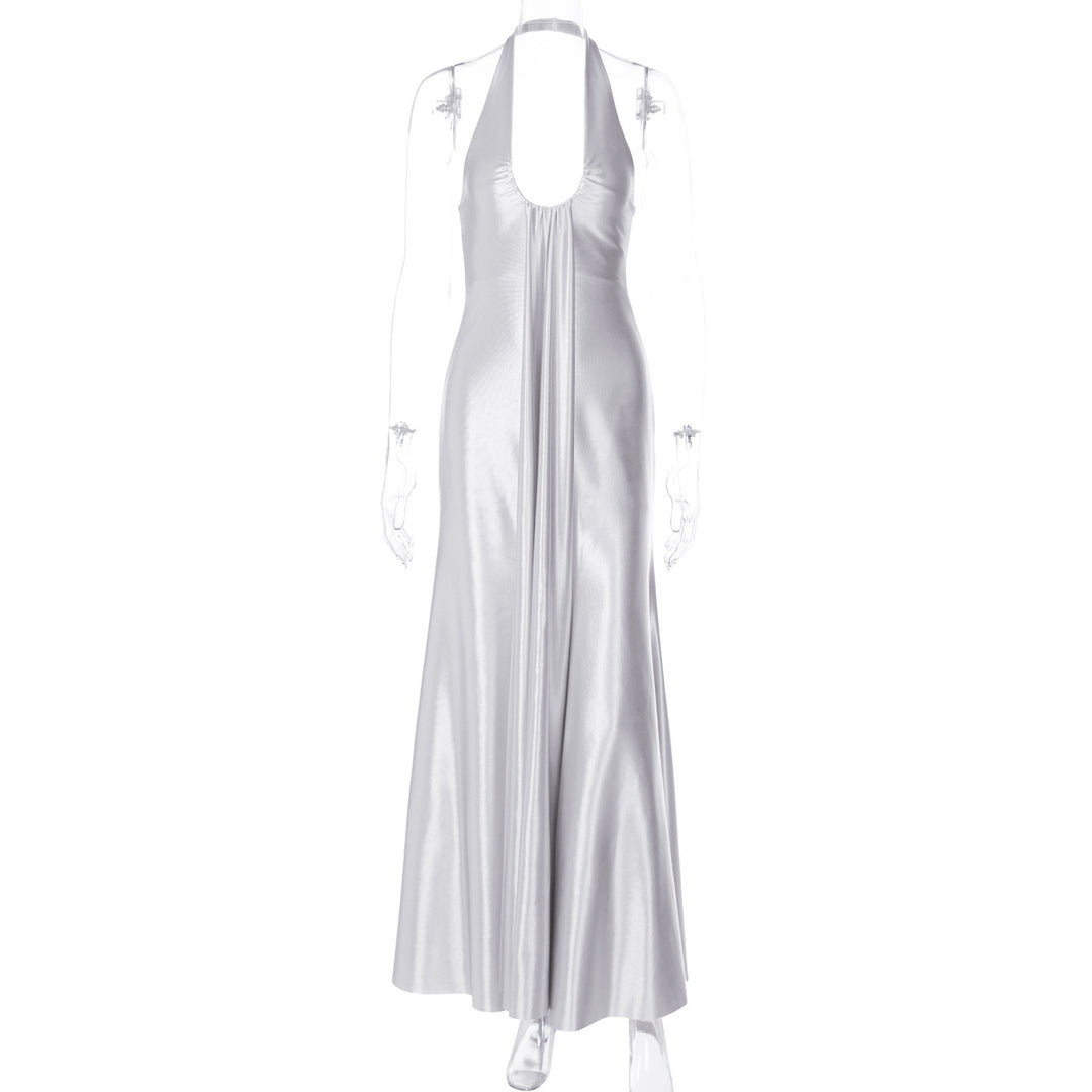 Dame Maxi Kjole med elegant Halterneck-detaljering og flydende snit Skovae