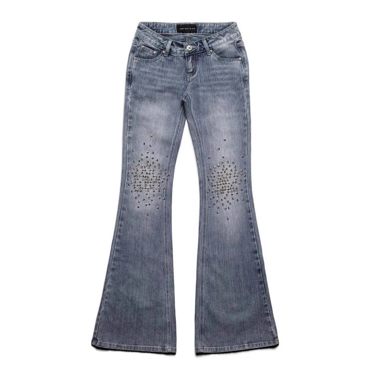 Dame Mode Bootcut-Jeans med glitrende nitter Skovae