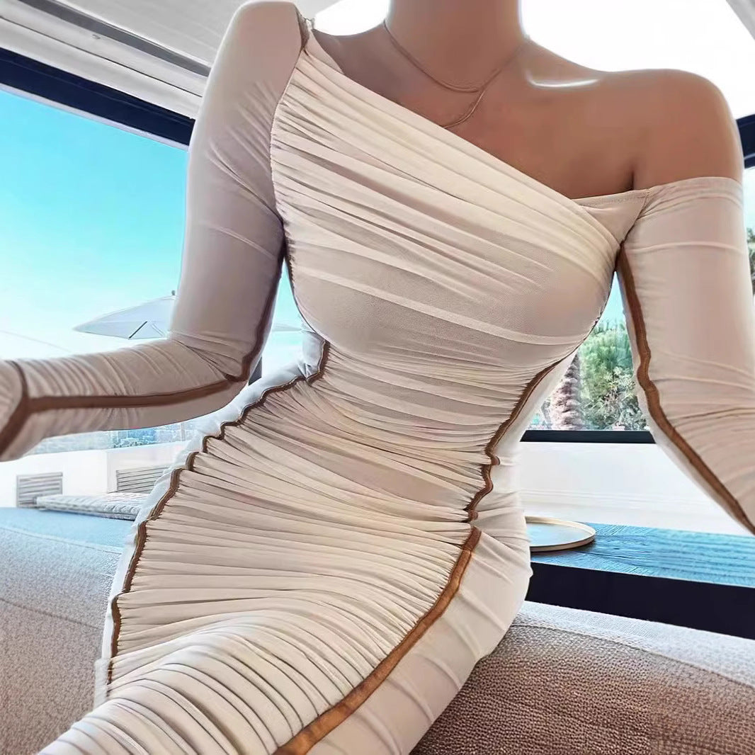 Dame Langærmet Midi Kjole med asymmetrisk Snit og romantisk Ruffle Design Skovae