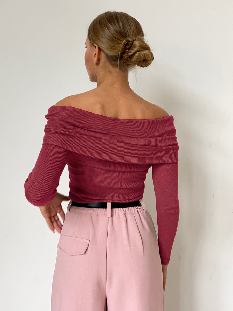 Dame Elegant Off-Shoulder Langærmet Top med fin Ribstrik Stilla