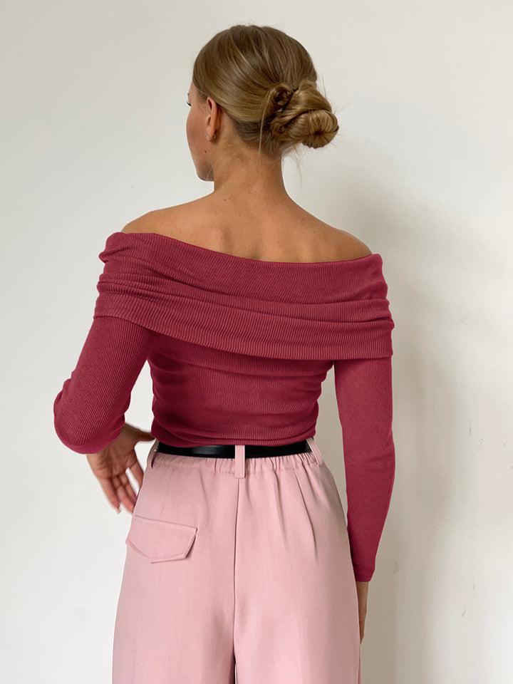 Dame Elegant Off-Shoulder Langærmet Top med fin Ribstrik Stilla