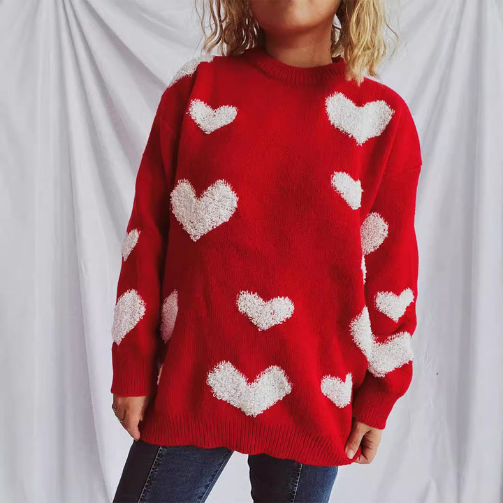 Kvinders strikkede sweater med hjerteformede applikationer Stilla