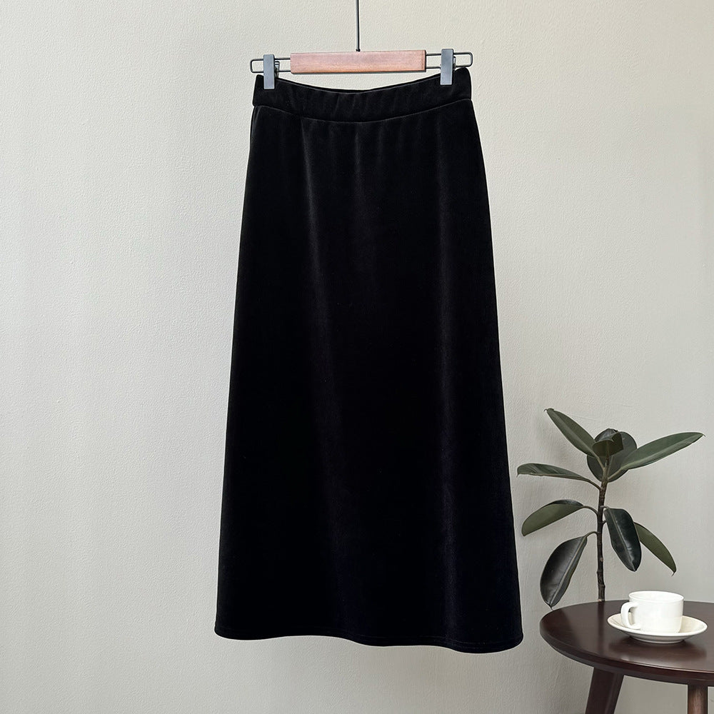 Dame Maxiskørt i blød velour med elastisk talje og elegant A-linje Stilla