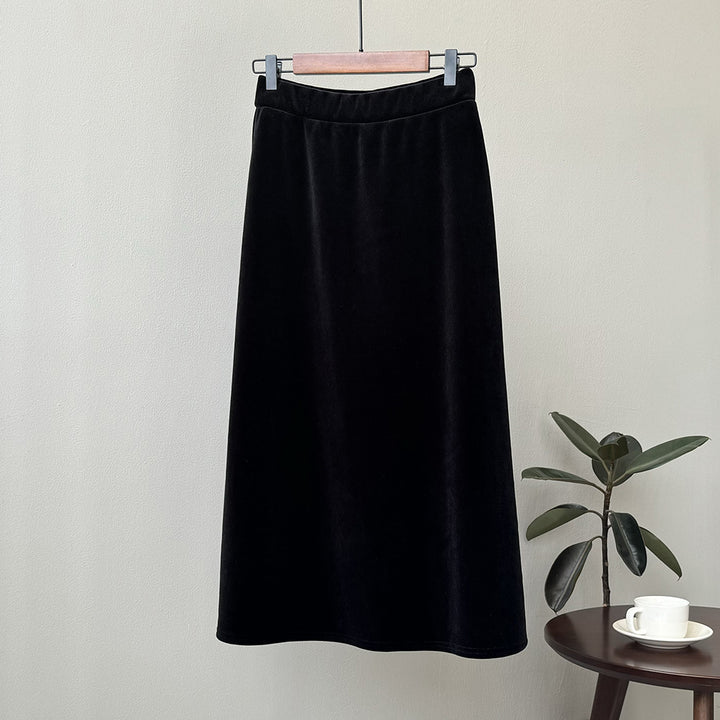 Dame Maxiskørt i blød velour med elastisk talje og elegant A-linje Stilla