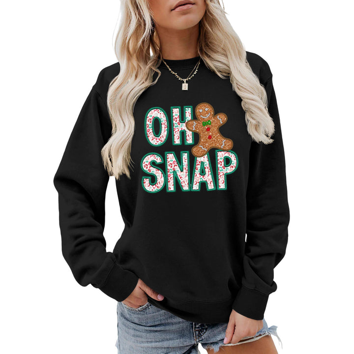 Kvinders sweatshirt med sjovt peberkagemand motiv og glitrende bogstaver Stilla