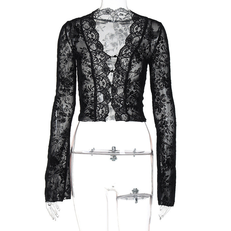 Dame spids bluse med leopardmønster og dybt V-udskæring Skovae