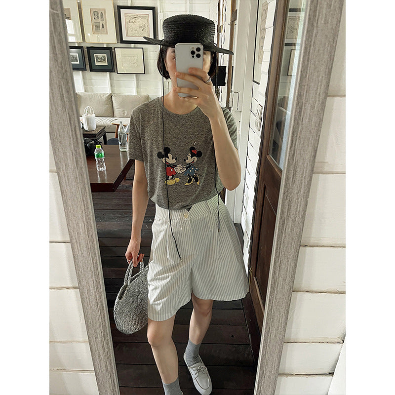 Dame T-shirt med Mickey og Minnie Mouse print Stilla