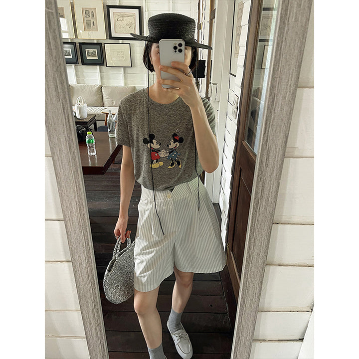 Dame T-shirt med Mickey og Minnie Mouse print Stilla