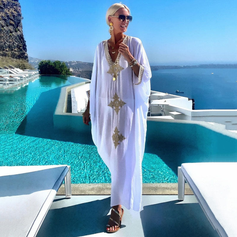 Dame elegant Kaftan med kunstnerisk broderi Stilla
