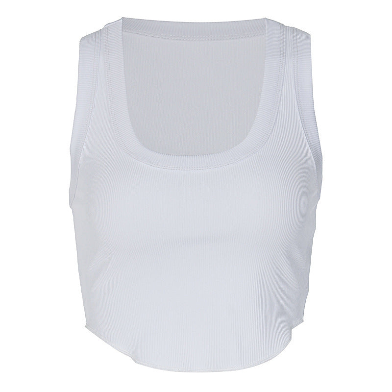 Dame Crop-Top i let, elastisk stof med fin ribstruktur Stilla