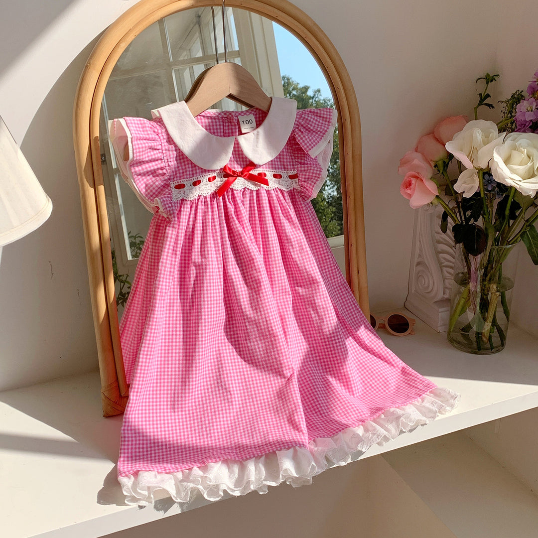 Pige vintage-inspireret gingham-kjole med broderede detaljer Stilla