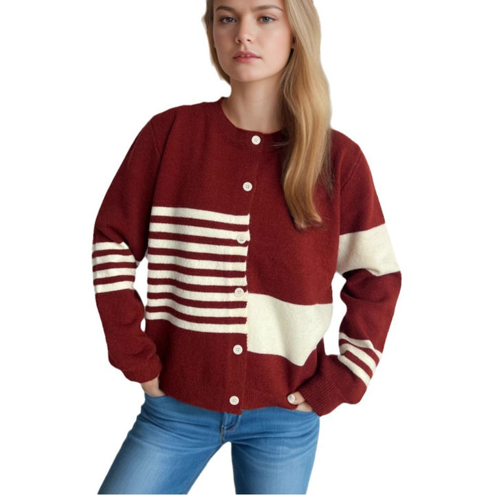 Kvinders afslappede cardigan med kontrasterende striber og elegante knapdetaljer Stilla