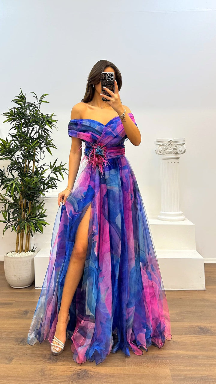 Damer Elegant Off-Shoulder Maxikjole med blomsterapplikationer og sidelæg Stiila
