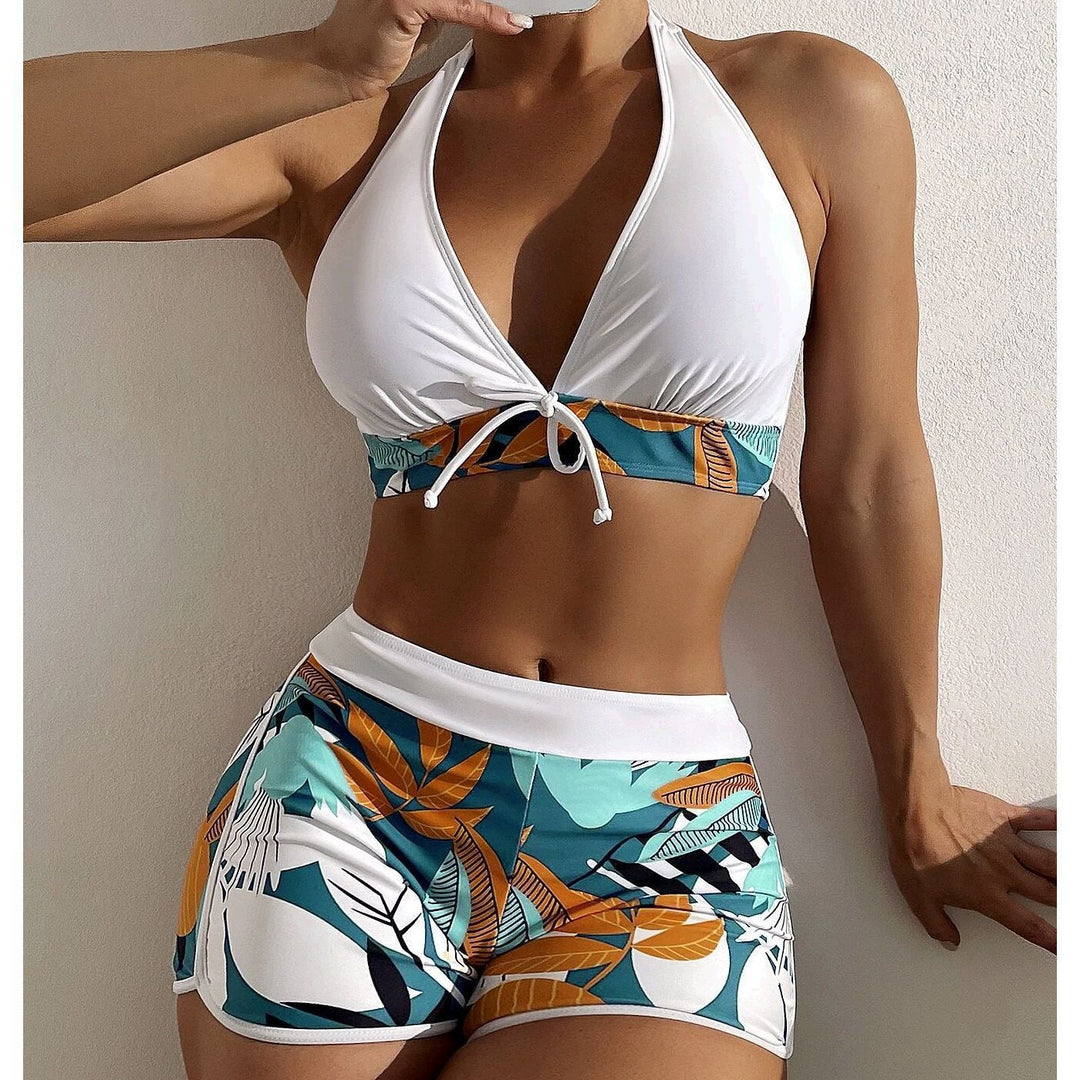 Damernes sporty bikini-sæt med trendy høj talje og blomster mønster Skovae