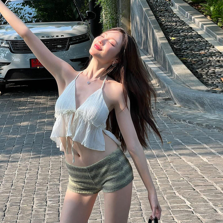 Dame luftig Crop-Top med voluminøse flæse detaljer Stilla
