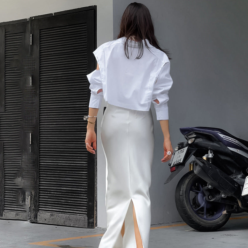 Dame Crop-Bluse med kreativ Cut-Out og figursyet design Stilla