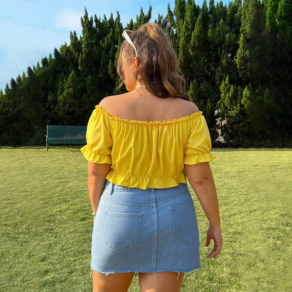 Damer Crop Bluse med elastiske puffærmer og justerbar snøre Stilla