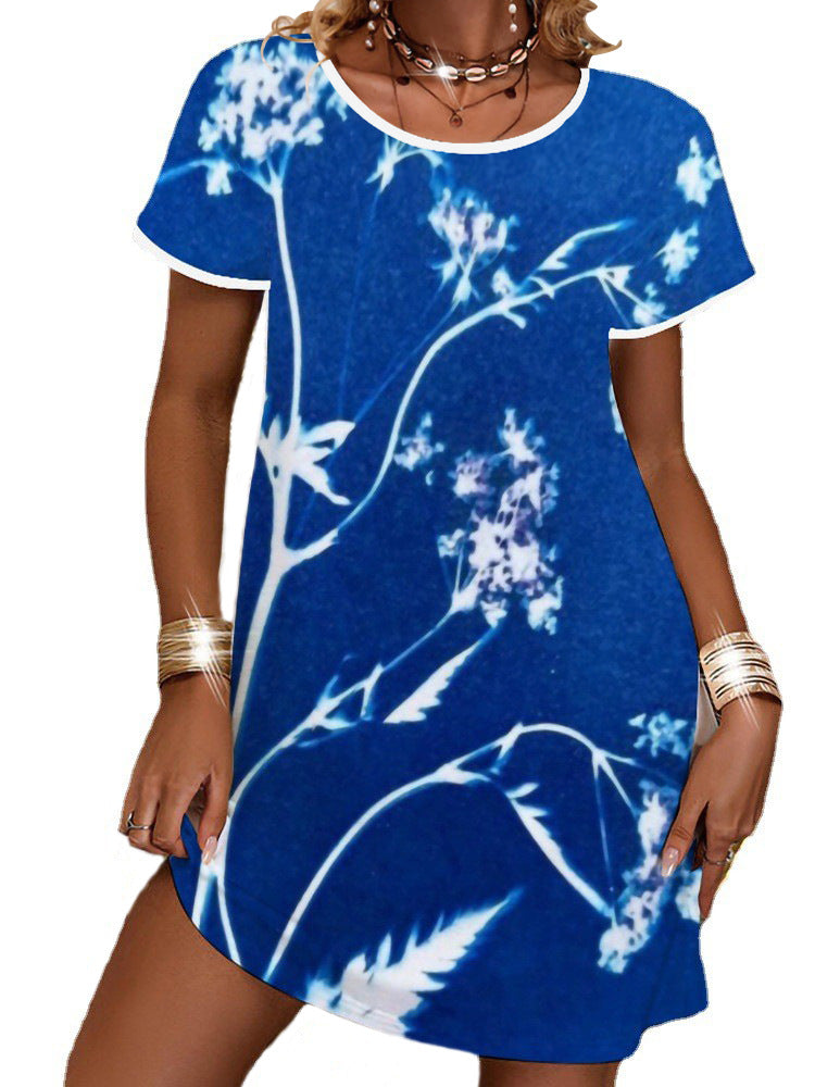 Dame sommerligt T-shirt-kjole med blomsterprint Skovae