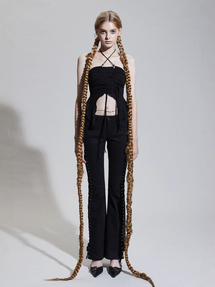 Dame Festligt Crop-Top med raffineret snøring og asymmetrisk kant Stilla