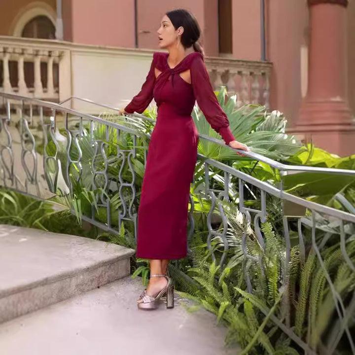 Dame elegant omslagskjole med innovativt snit og unikke ærmer Stilla