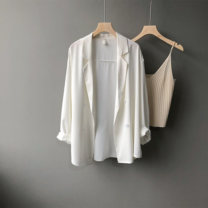 Dame elegant oversized blazer med dobbelt knaplukning og afslappet skæring Stilla