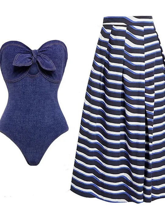 Damer elegant bandeau badedragt med asymmetrisk omslagskjørt-design Stilla
