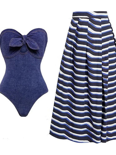 Damer elegant bandeau badedragt med asymmetrisk omslagskjørt-design Stilla