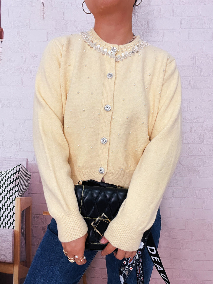 Kvinders cardigan med perle trim Stilla