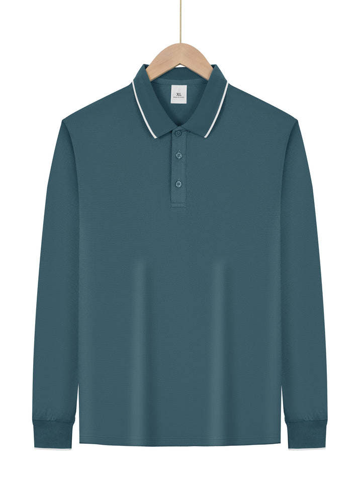 Herrer langærmet Piqué-polo-shirt med kontrastpaspol ved kraven og manchetter Skovae