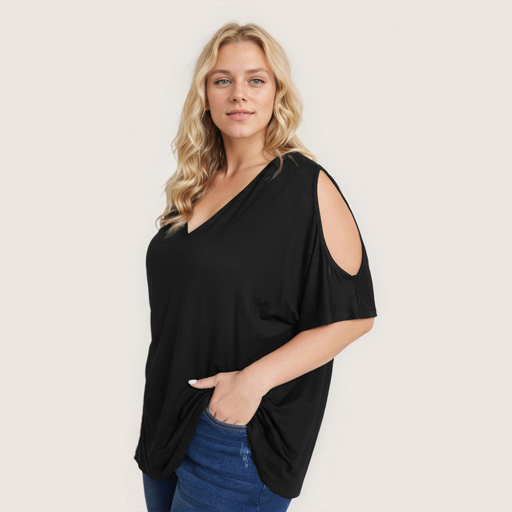 Dame afslappet V-udskæring top med off-shoulder design Stilla