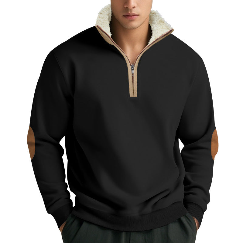 Herre fleece-pullover med stående krave og praktiske albuepatches Stilla