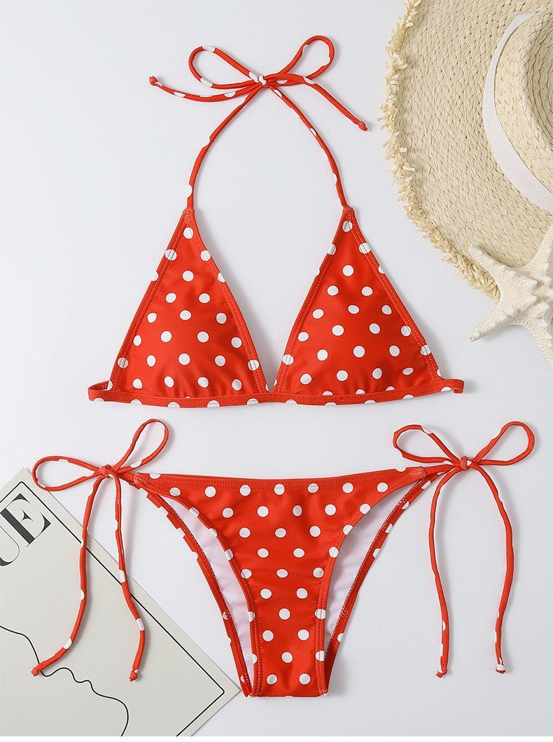 Dame Triangel-Bikini med kvalitets prikmønster og justerbare stropper Skovae