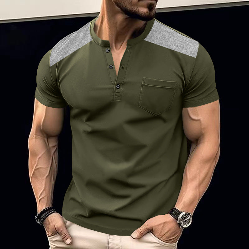 Herrer kortærmet Henley-T-shirt med stilfuldt knapdesign og praktisk brystlomme Stilla